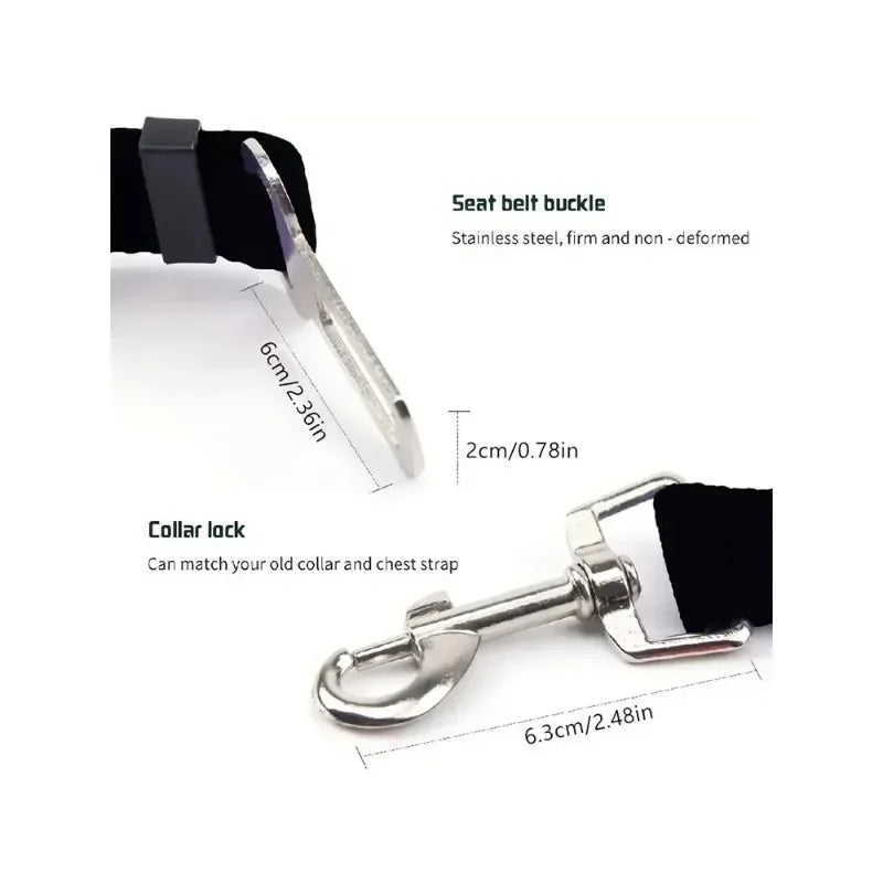 Adjustable car safety leash for dogs, ensuring secure travel.