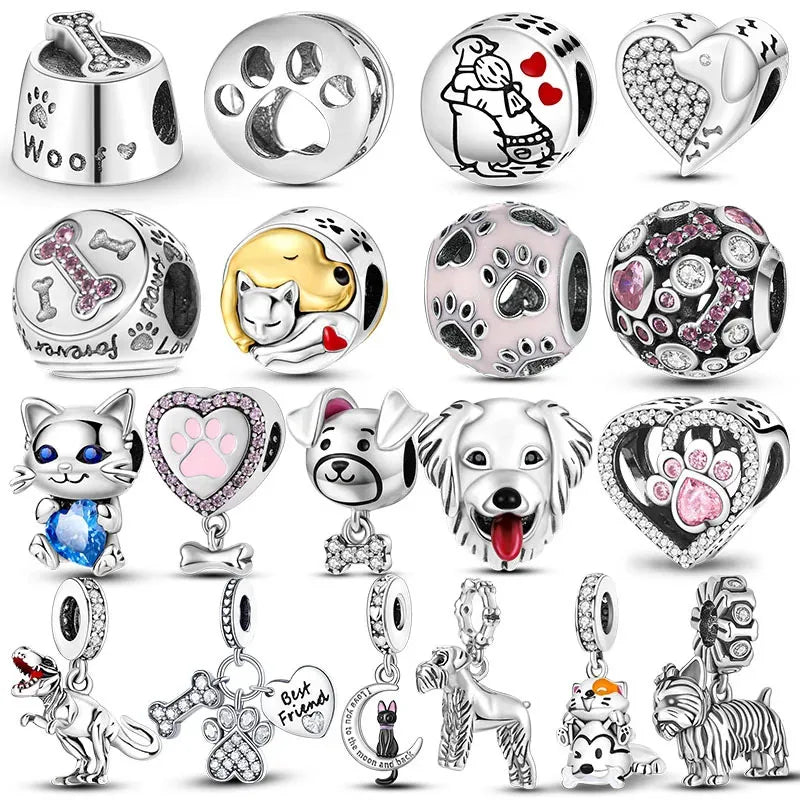 925 Silver Dog Paw & Bone Charms for Bracelets