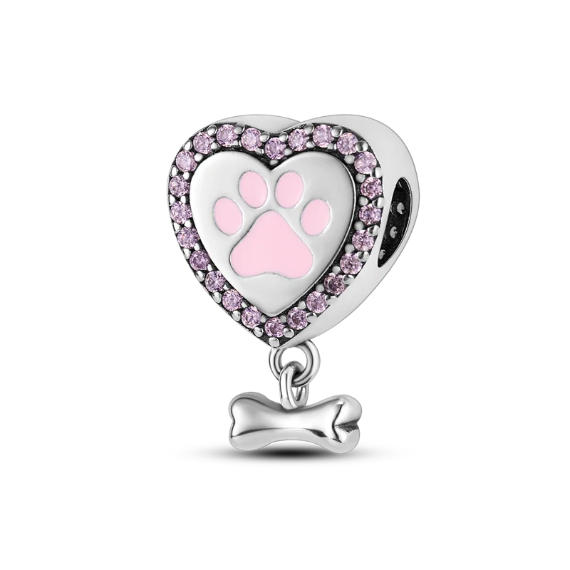 925 Silver Dog Paw & Bone Charms for Bracelets