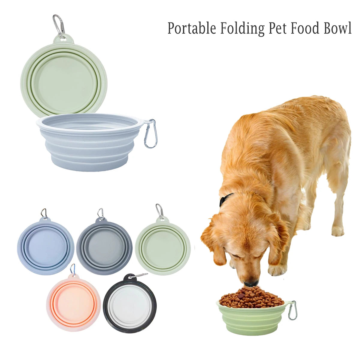 Portable Folding Silicone Bowl with Carabiner for Dogs & Cats