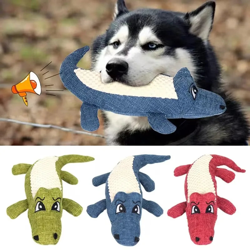 Interactive Plush Alligator Chew Toy with Squeaker for Dogs